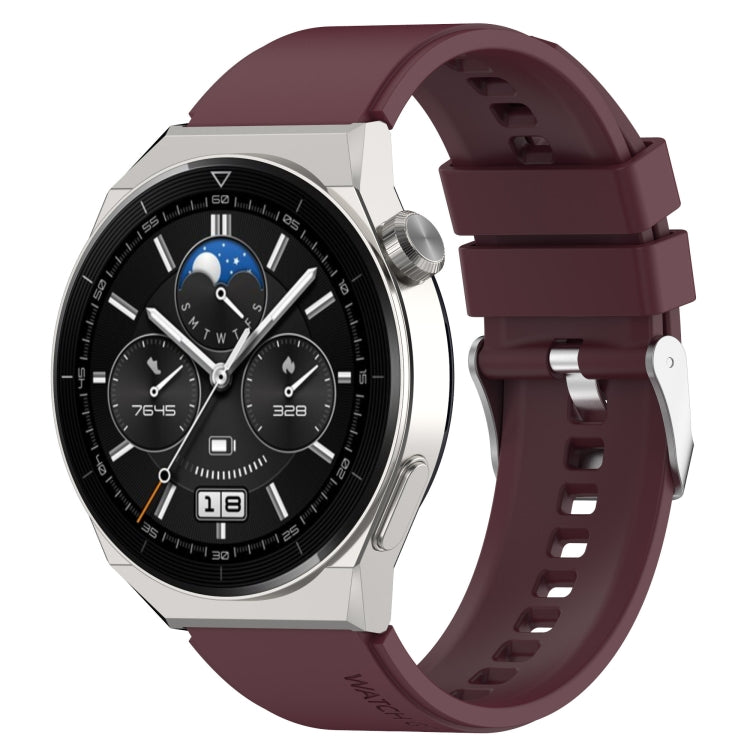 Silicone watch strap with silver buckle, wine red, protruding head style