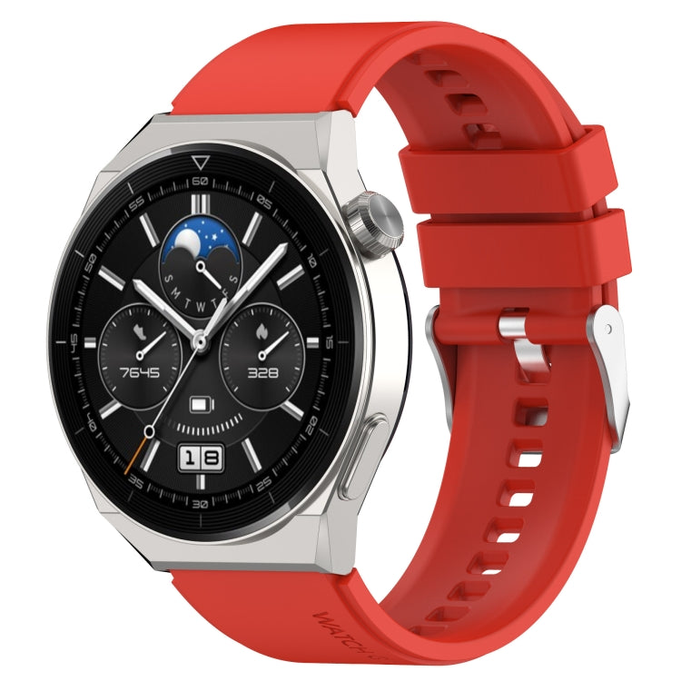 Silicone watch strap with silver buckle, bright red, protruding head style