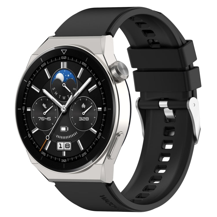 Silicone watch strap with silver buckle, black, protruding head style