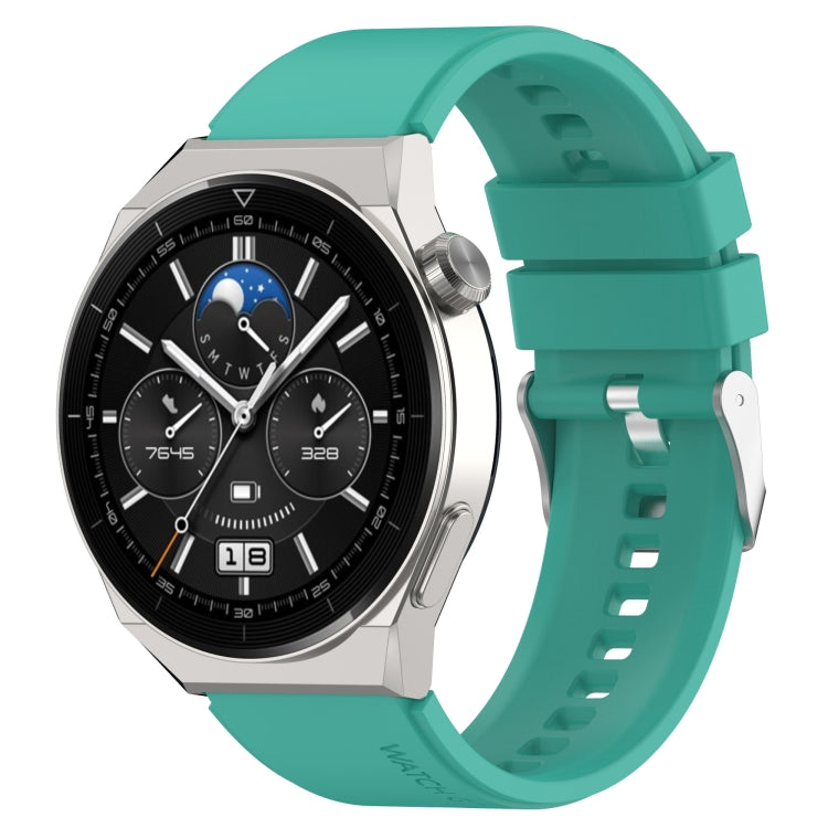 Silicone watch strap with silver buckle, teal green, protruding head style