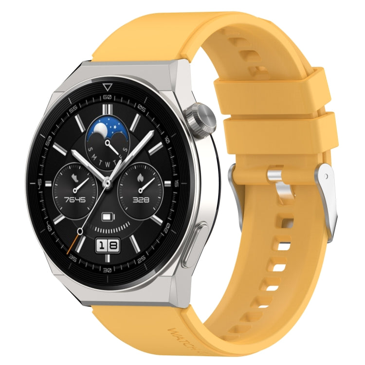 Silicone watch strap with silver buckle, yellow, protruding head style