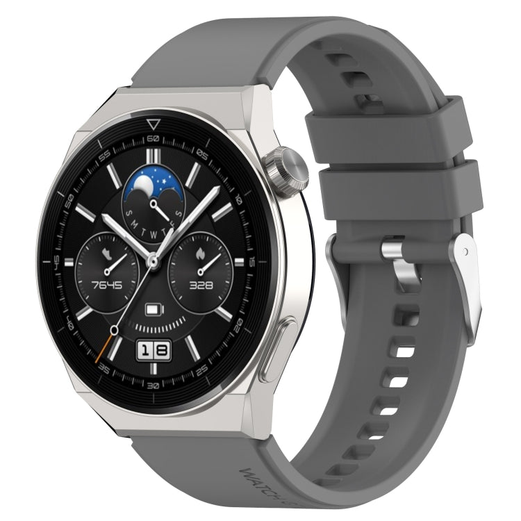 Silicone watch strap with silver buckle, dark gray, for 20mm watch connectors