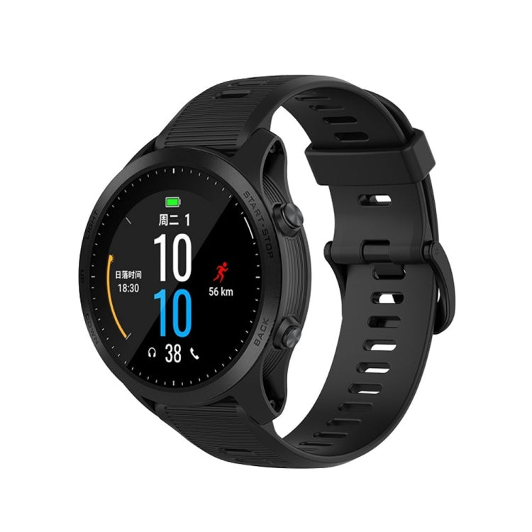 Silicone watch band with adjustable buckle, black, for compatible Garmin smartwatches