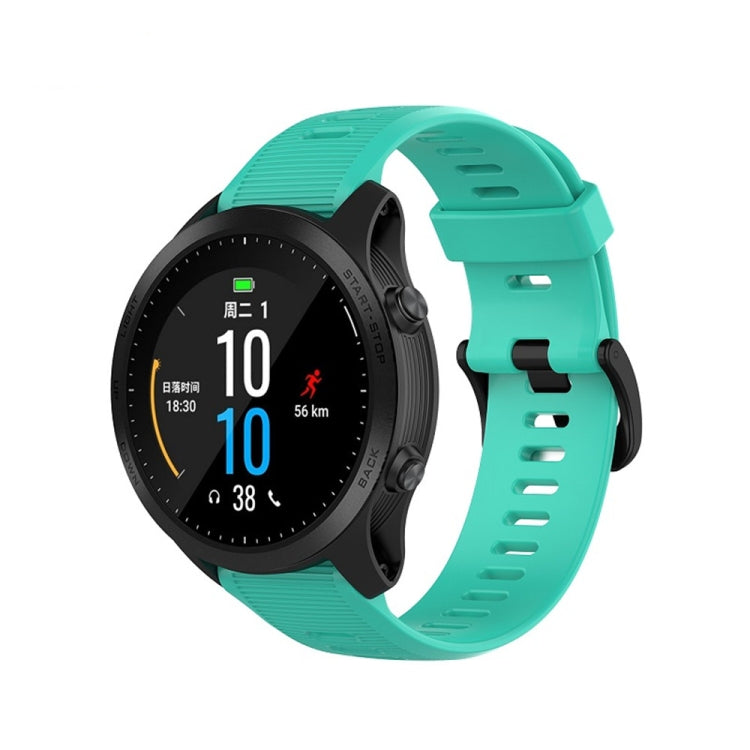 Silicone watch band with adjustable buckle, teal-blue, for compatible Garmin smartwatches