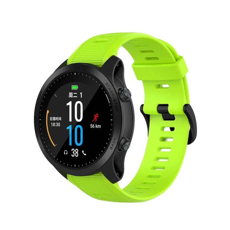 Lime green silicone smartwatch watch band with textured holes and quick-release buckle