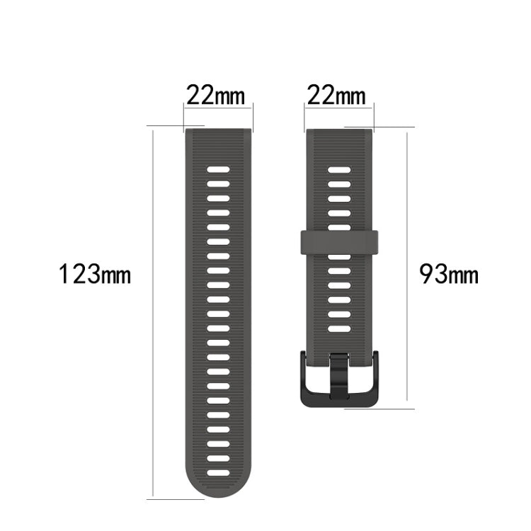 Silicone watch band size chart: 123mm long, 22mm wide, 93mm clasp height
