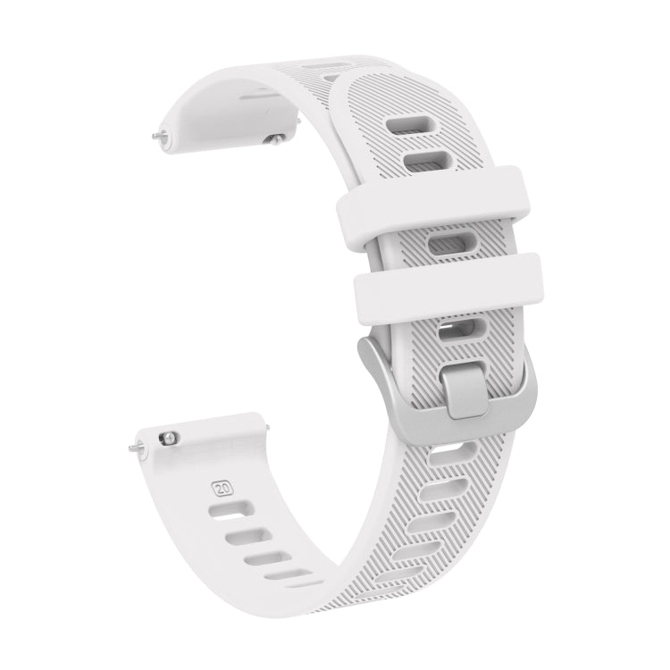 20mm silicone twill watch band in white/gray, adjustable with buckle and slots