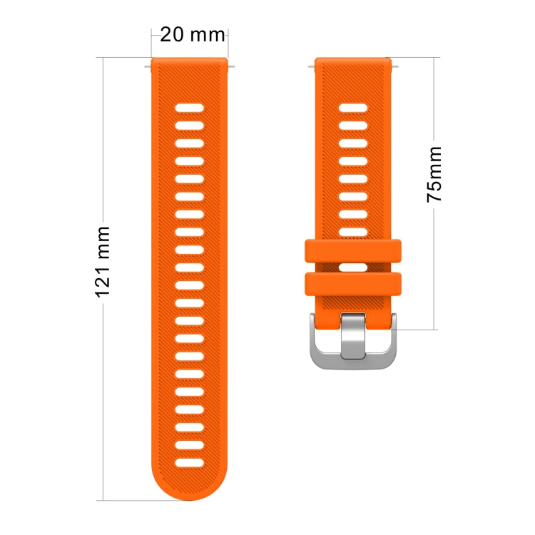 Orange 20 mm silicone twill watch band with adjustable buckle and strap holes