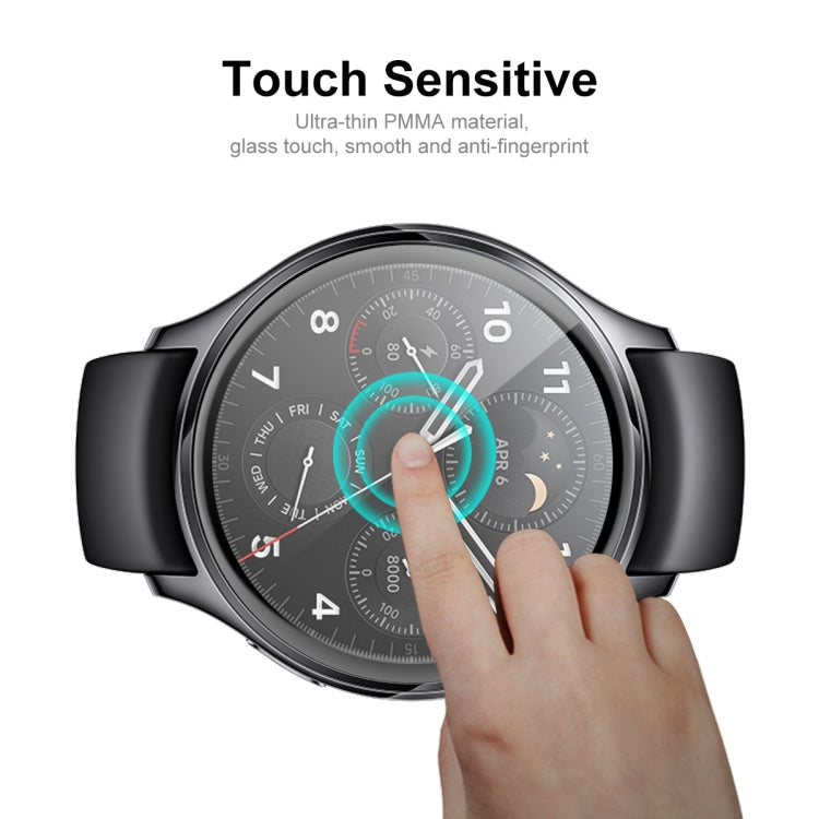 Touch-friendly Xiaomi watch screen protector film over smartwatch display, with finger touch