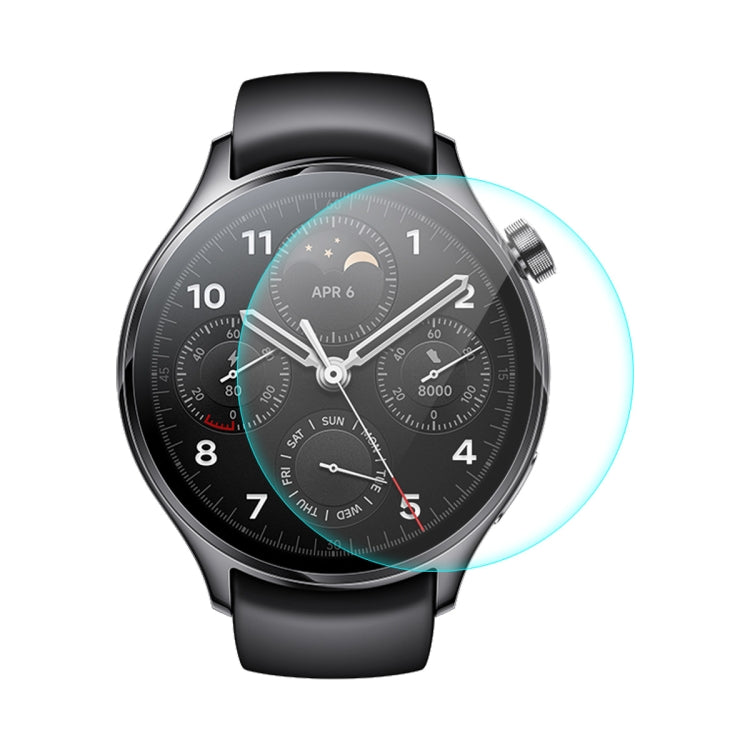 Black smartwatch with clear 9H tempered glass screen protector fitted over display