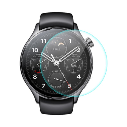 Black smartwatch with clear 9H tempered glass screen protector fitted over display