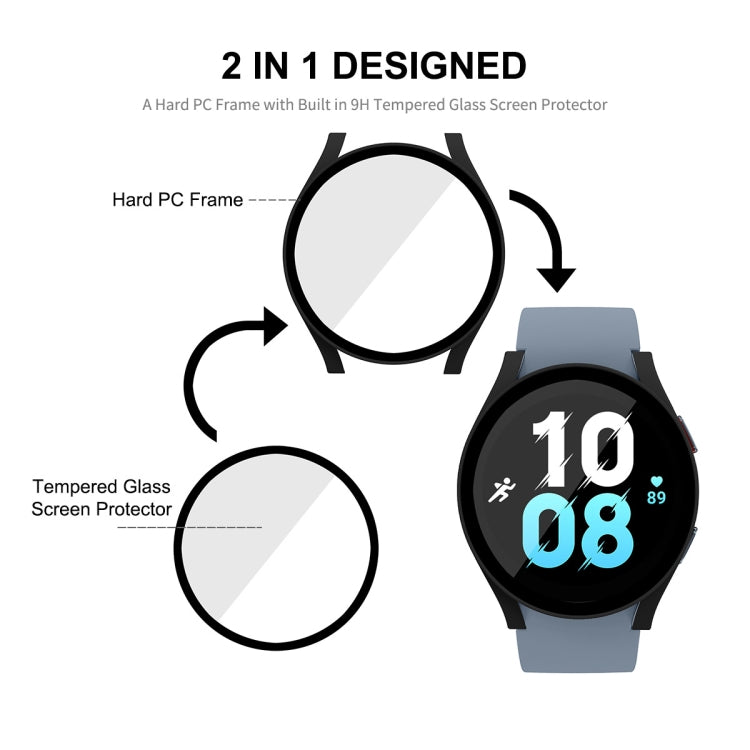 For Samsung Galaxy Watch5 44mm ENKAY Hat-Prince Full Coverage PC Frame + 9H Tempered Glass Case