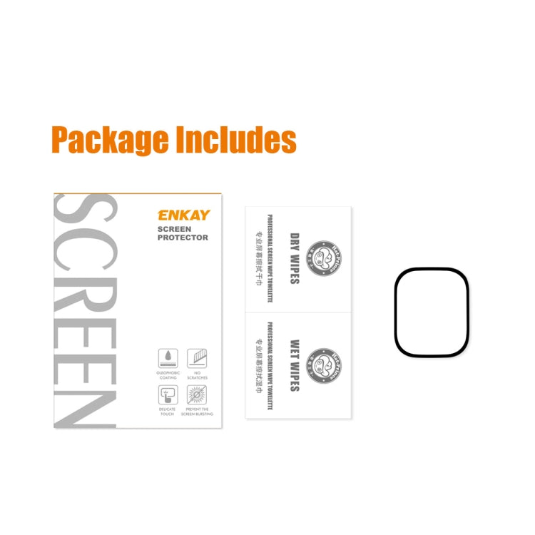ENKAY tempered glass watch protector packaging with screen film and cleaning wipes