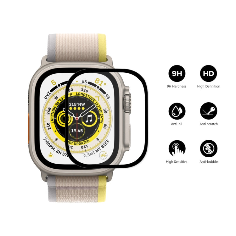 Tempered glass screen protector on Apple Watch display with clear protective outline