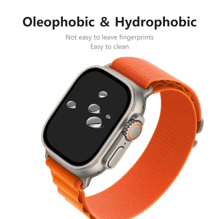 Tempered glass watch screen protector fitted on watch display, anti-fingerprint coating