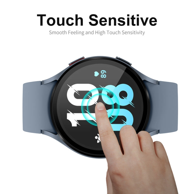 Touchscreen protection with tempered glass screen protector overlay and finger tap on watch