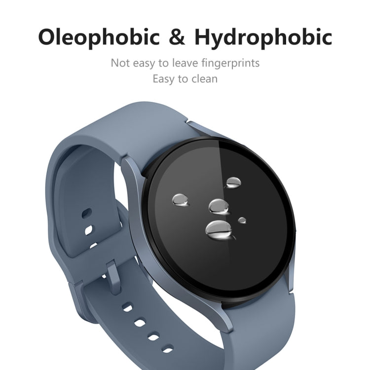 Tempered glass screen protector on watch with anti-fingerprint and easy-clean icons