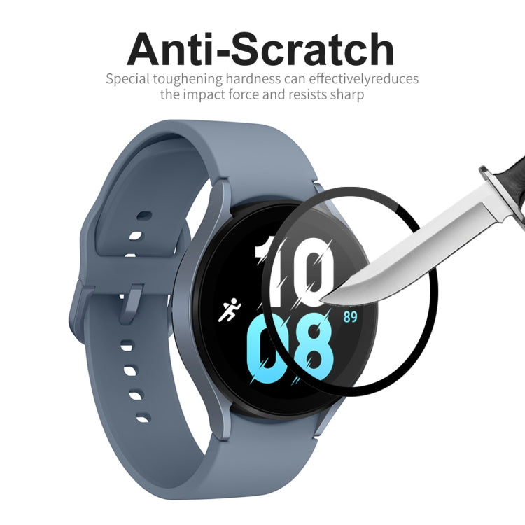 Anti-scratch tempered glass screen protector with watch display overlay and protection badge