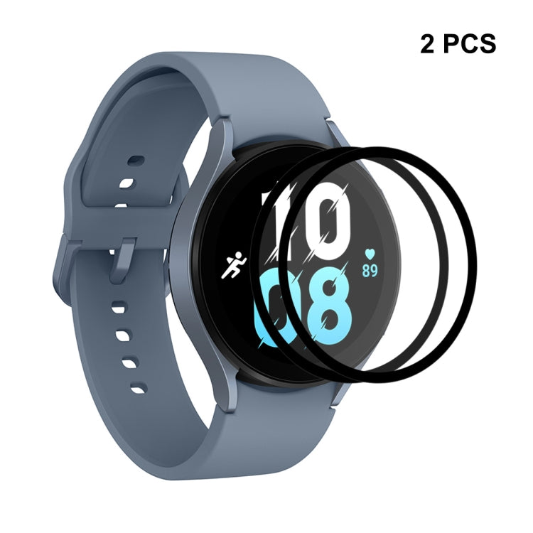 Tempered glass screen protector set with two full-cover clear film overlays on watch