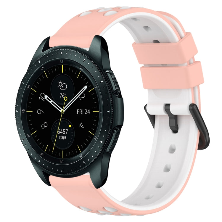 20mm porous two-color silicone watch band for Galaxy Watch 42mm, pink with white strap