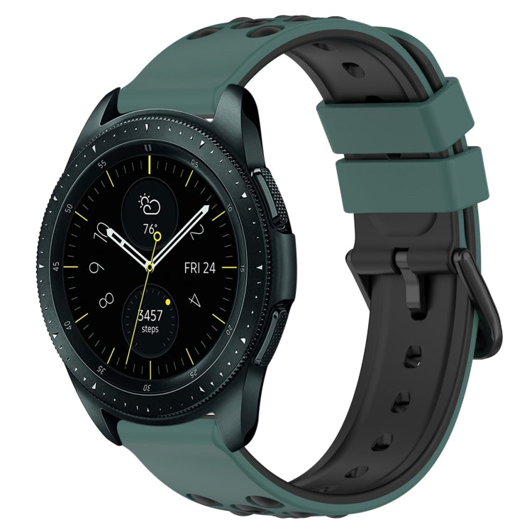 20mm porous two-color silicone watch band for Galaxy Watch 42mm, army green with black accents