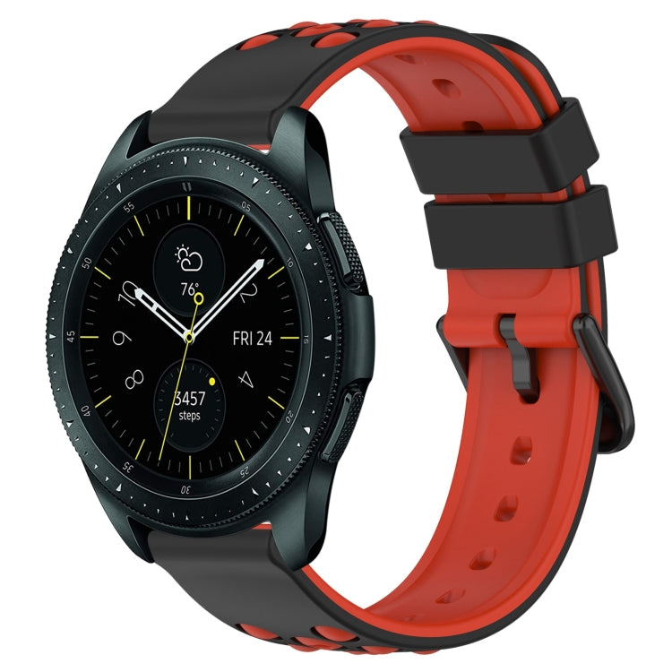 Two-color porous silicone watch band with red and black perforated links