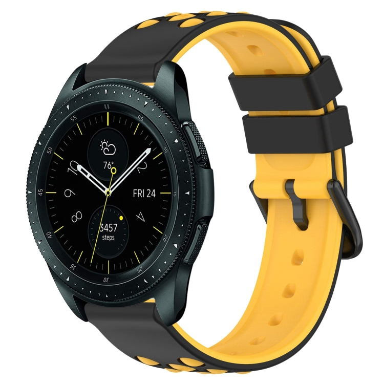 Two-color porous silicone watch band with yellow and black perforated links