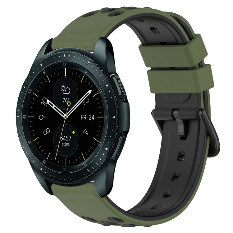 Two-color porous silicone watch band with olive green and black perforated links