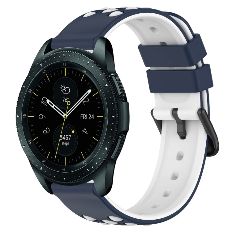 Two-color porous silicone watch band with white and navy perforated links