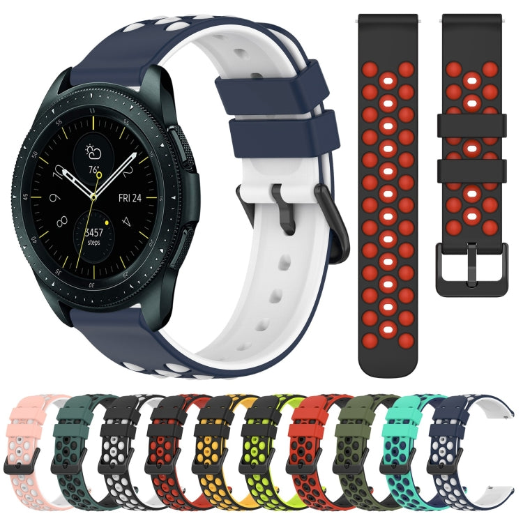 Porous silicone watch band with white and navy two-tone strap; includes red dotted strap