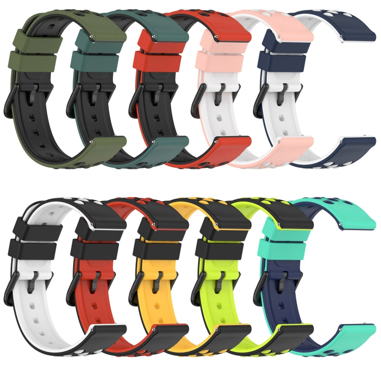 Assorted two-color porous silicone watch bands with matching black clasps