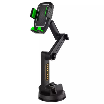 Black long-arm cell phone mount with locking lever and adjustable clamp
