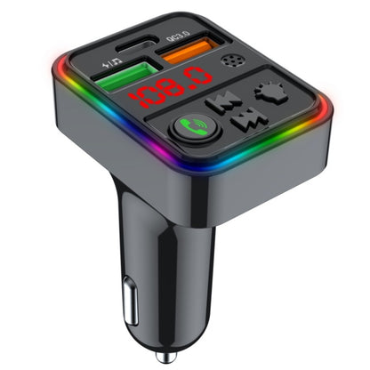 Car phone charger adapter with LED display, USB and Type-C ports, multicolor light ring