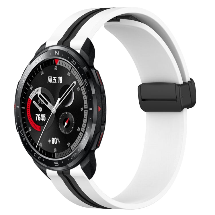 Silicone watch band with folding magnetic clasp, white with black clasp