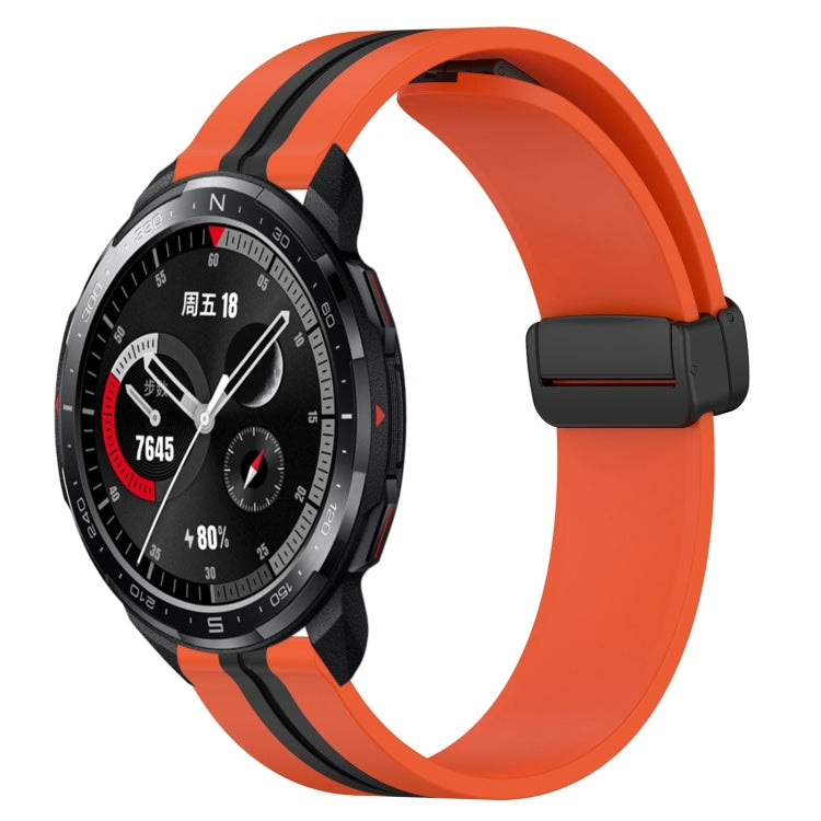 Silicone watch band with folding magnetic clasp, orange with black clasp