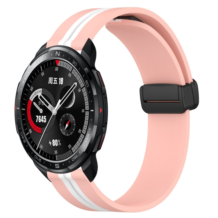 Silicone watch band with folding magnetic clasp, light pink with white stripe