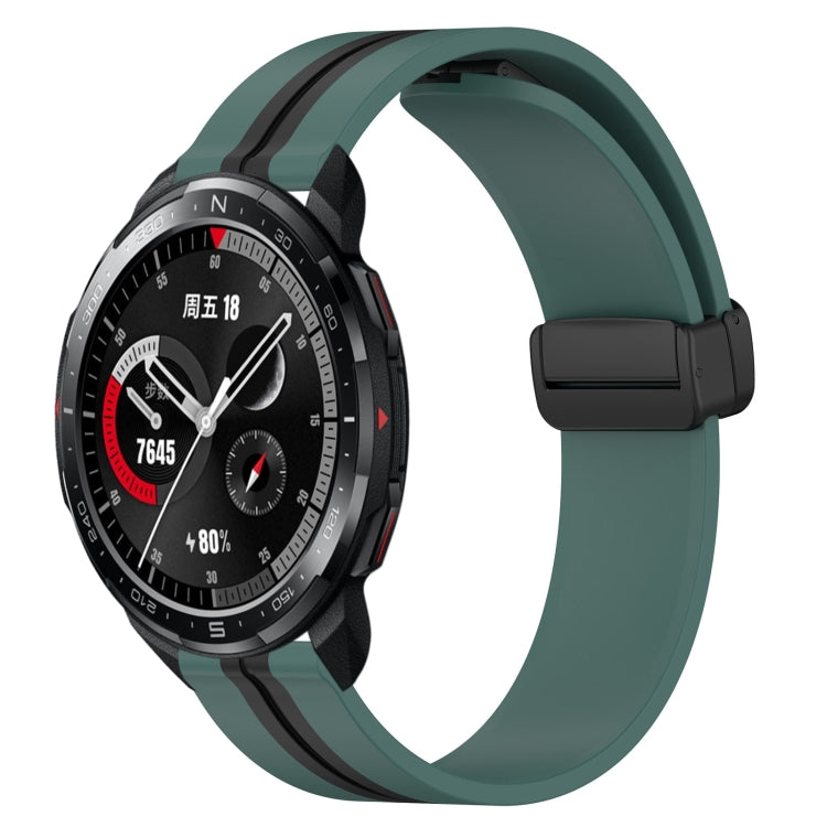 Silicone watch band with folding magnetic clasp, olive green with black clasp