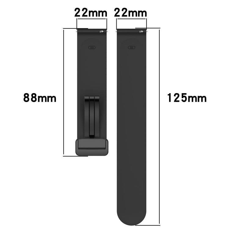 22mm folding magnetic watch band size diagram, black strap with clasp and measurements