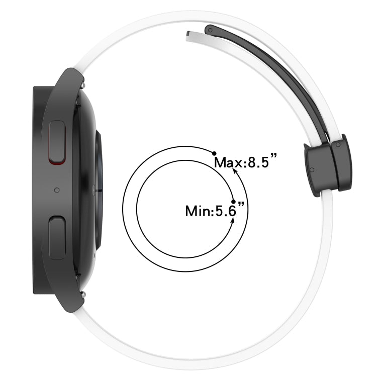 22mm folding magnetic silicone watch band sizing view, black clasp on looped strap