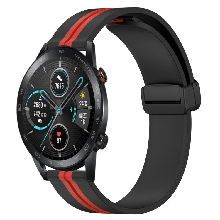 Silicone watch band with magnetic clasp, black with red and dark gray stripes