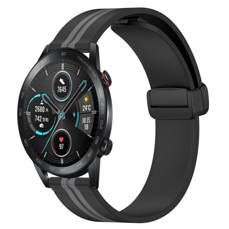 Silicone watch band with magnetic clasp, black with gray stripe accents
