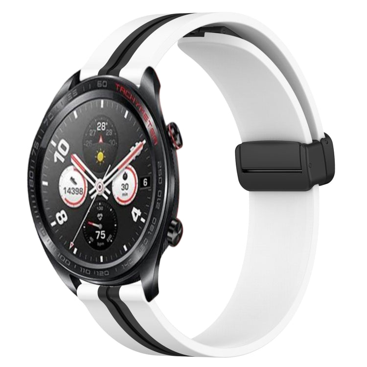 Silicone watch band with magnetic clasp, white with black stripe accents
