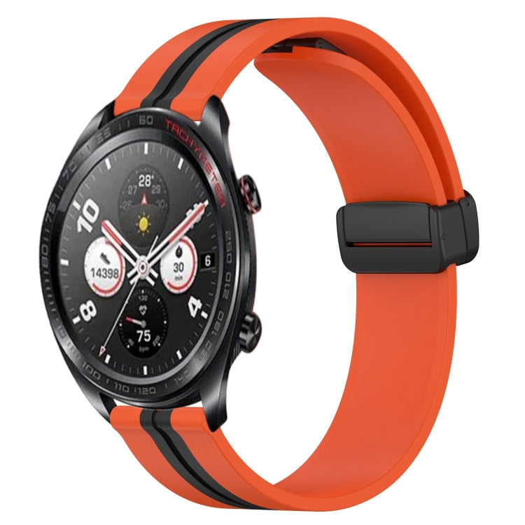 Silicone watch band with magnetic clasp, orange with black stripe accents