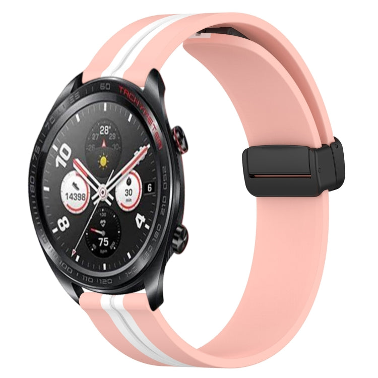 Silicone watch band with folding magnetic clasp, pink with black clasp