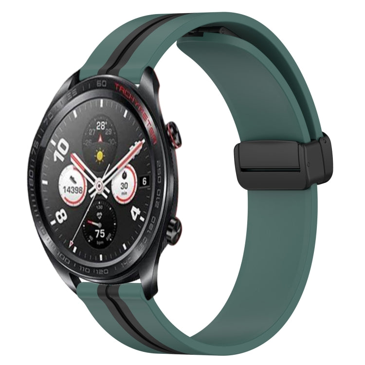 Silicone watch band with folding magnetic clasp, dark green with black clasp