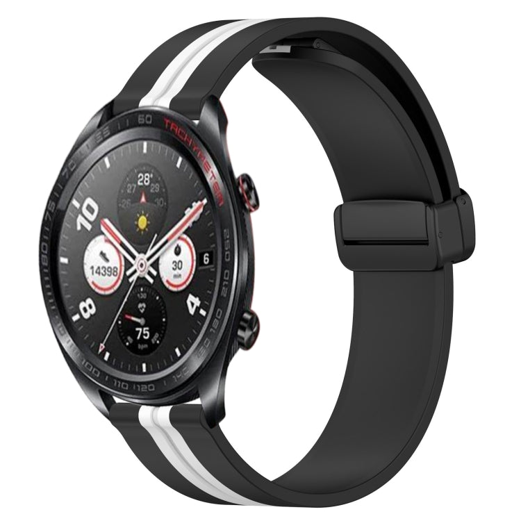 Silicone watch band with folding magnetic clasp, black with white accents