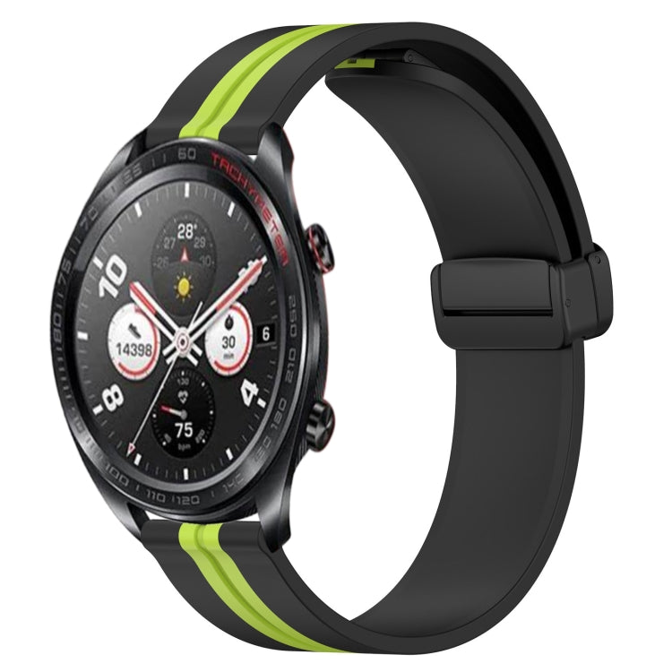 Silicone watch band with magnetic clasp, black with lime green stripe accents