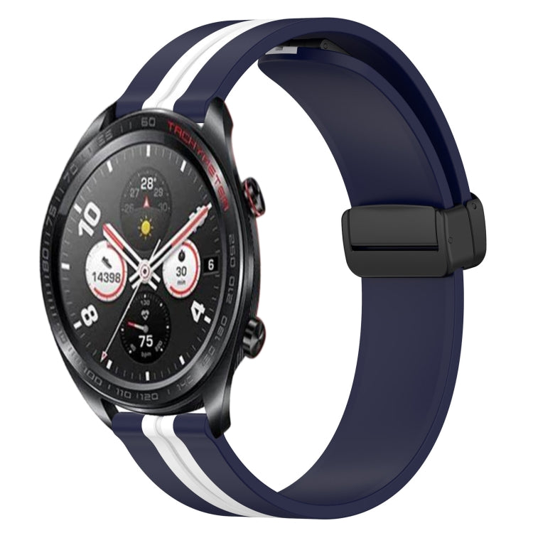 22mm silicone watch band with folding magnetic clasp, navy and white stripes