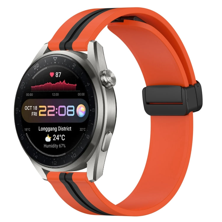22mm silicone watch band with folding magnetic clasp, orange and black
