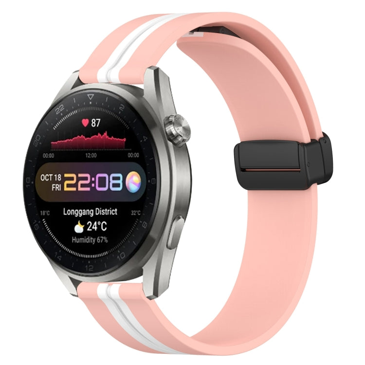 22mm silicone watch band with folding magnetic clasp, pink and white